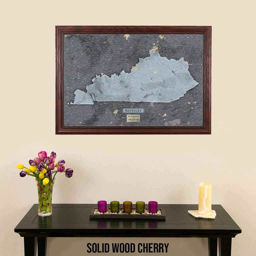 Push Pin Travel Maps Framed Kentucky Slate Wall Map in Solid Wood Cherry Frame