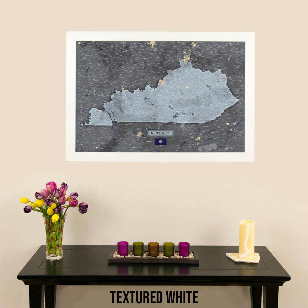 Push Pin Travel Maps Framed Kentucky Slate Wall Map in Textured White Frame