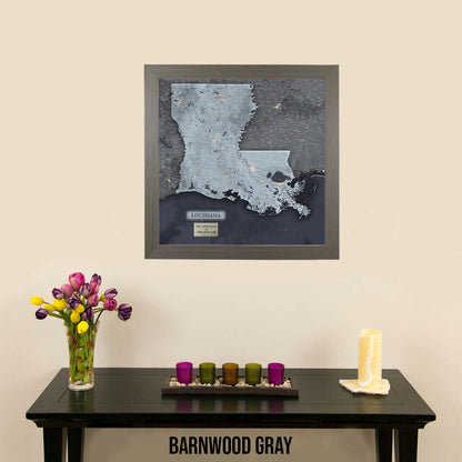 Push Pin Travel Maps Louisiana Slate Map with Pins in Barnwood Gray Frame