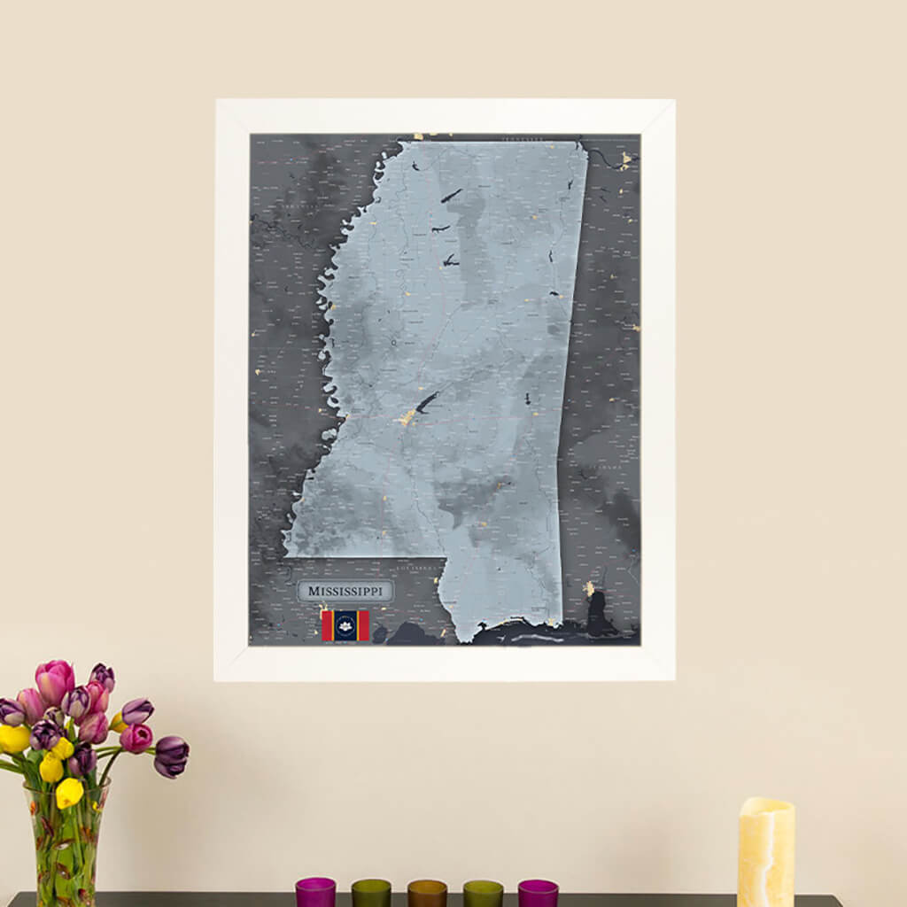 Framed Mississippi Slate State Push Pin Travel Map