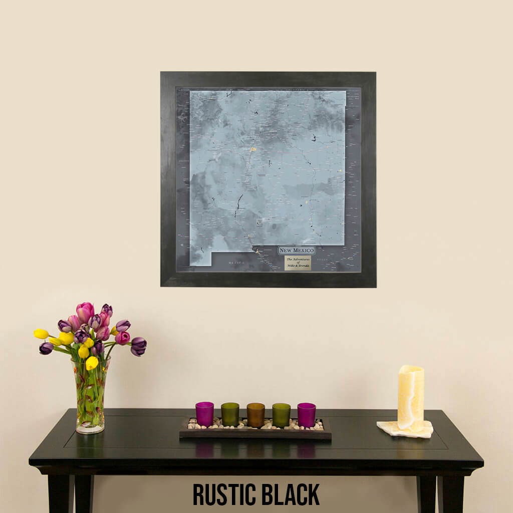 New Mexico Slate Push Pin Travel Map in Rustic Black Frame