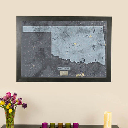 Framed Slate Oklahoma Push Pin Travel Maps with Push Pins