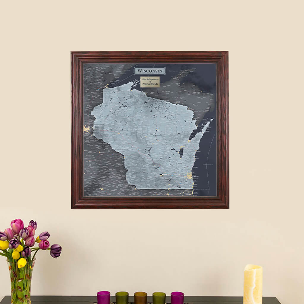 Slate Wisconsin State Push Pin Travel Map with Pins