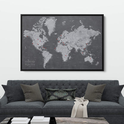 Canvas - Stormy Dreams World Travel Map with pins