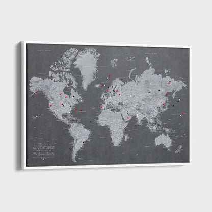 Canvas - Stormy Dreams World Travel Map with pins
