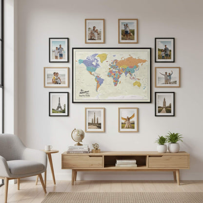 Canvas - Tan Oceans World Travel Map with pins