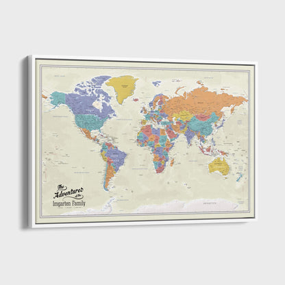 Canvas - Tan Oceans World Travel Map with pins