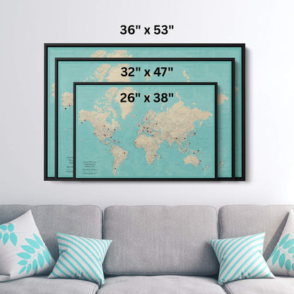 Canvas - Teal Dream World Push Pin Map with Pins