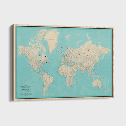 Canvas - Teal Dream World Push Pin Map with Pins