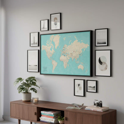 Canvas - Teal Dream World Push Pin Map with Pins