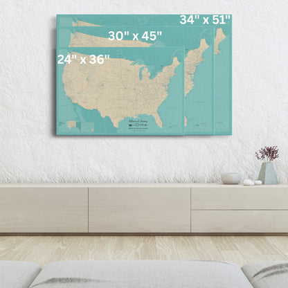 Gallery Wrapped - Teal Dream USA Push Pin Map with Pins