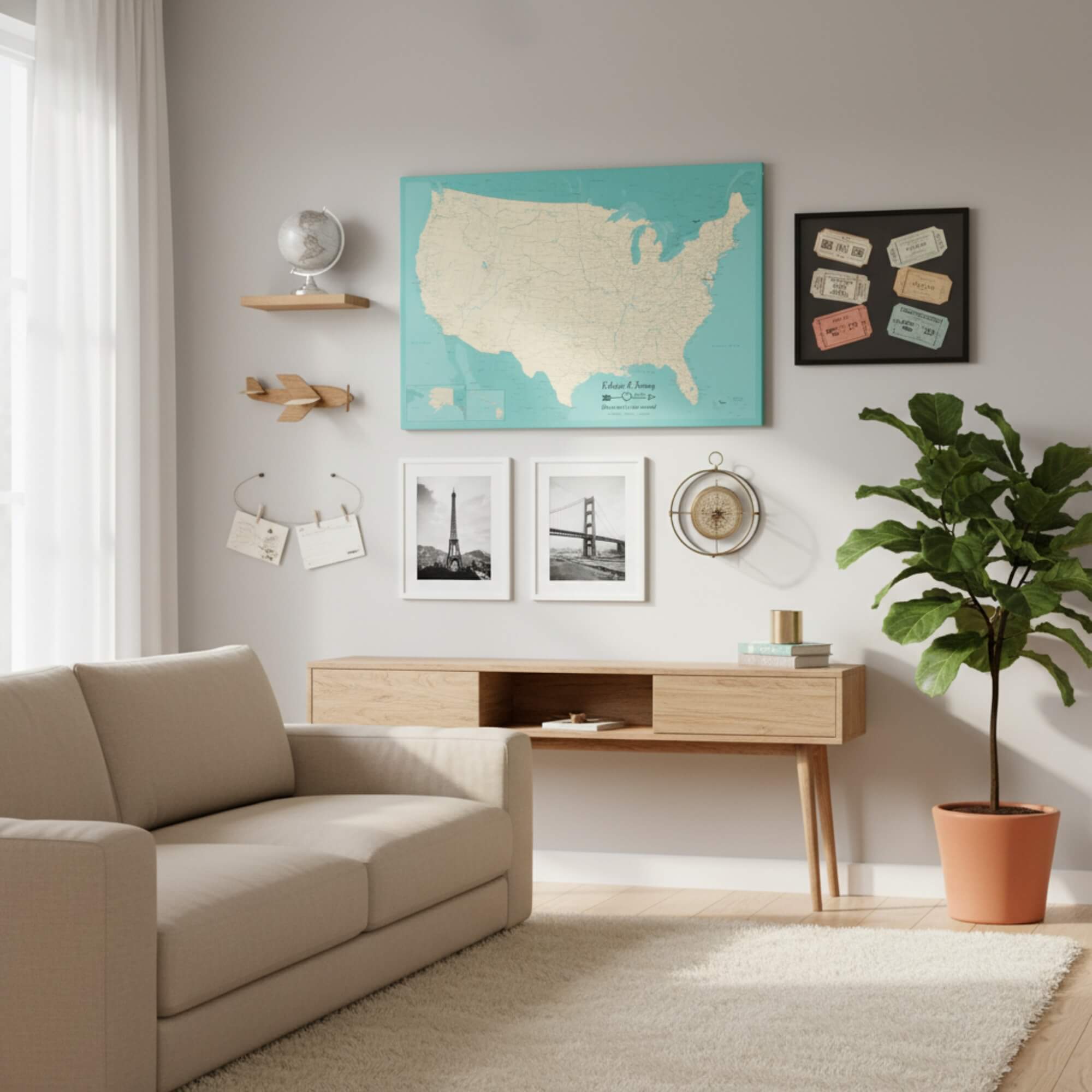 Gallery Wrapped - Teal Dream USA Push Pin Map with Pins