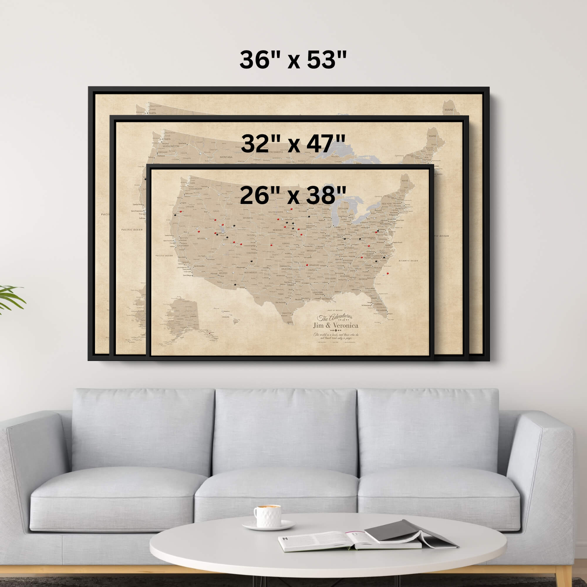 Canvas - Vintage USA Push Pin Travel Map with pins