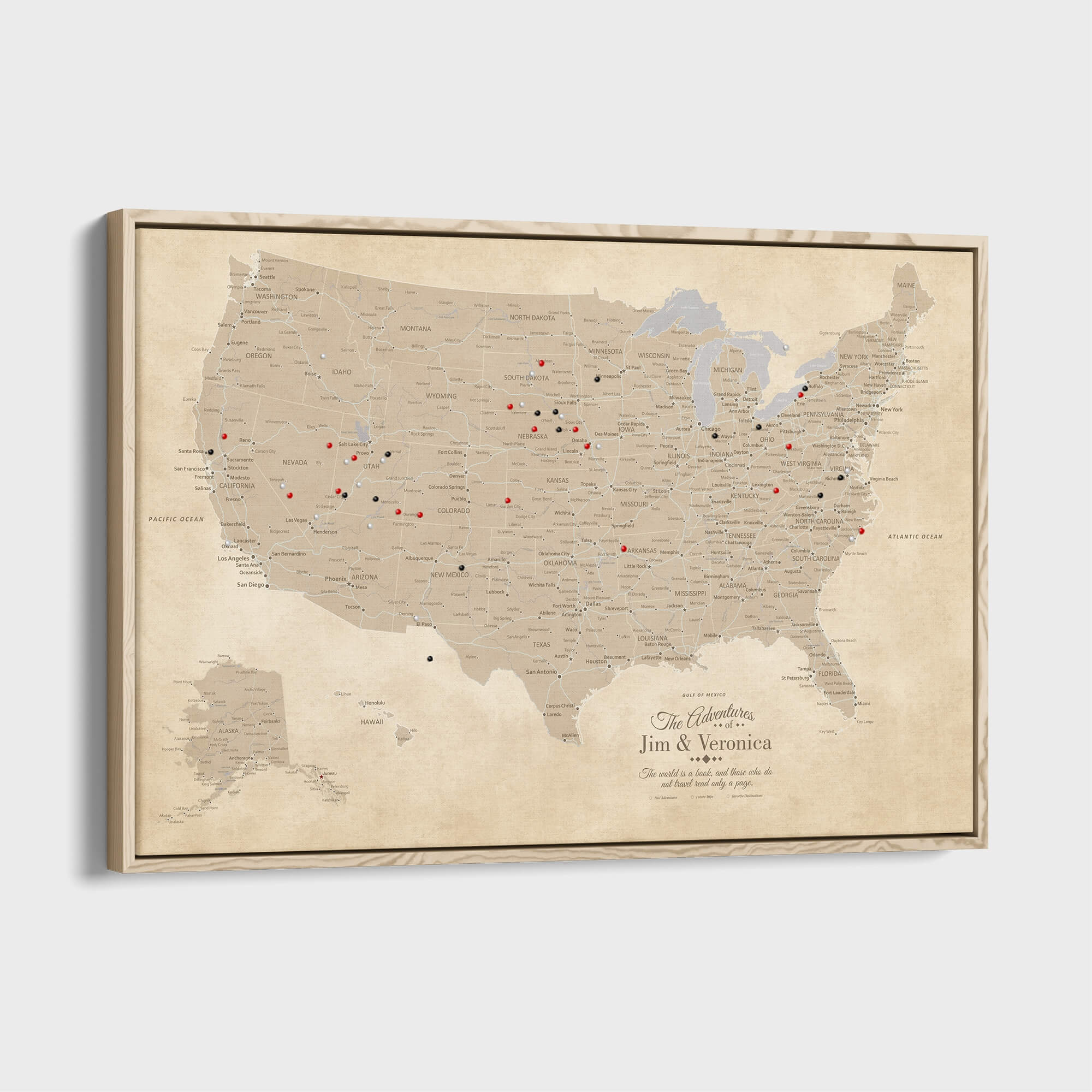 Canvas - Vintage USA Push Pin Travel Map with pins
