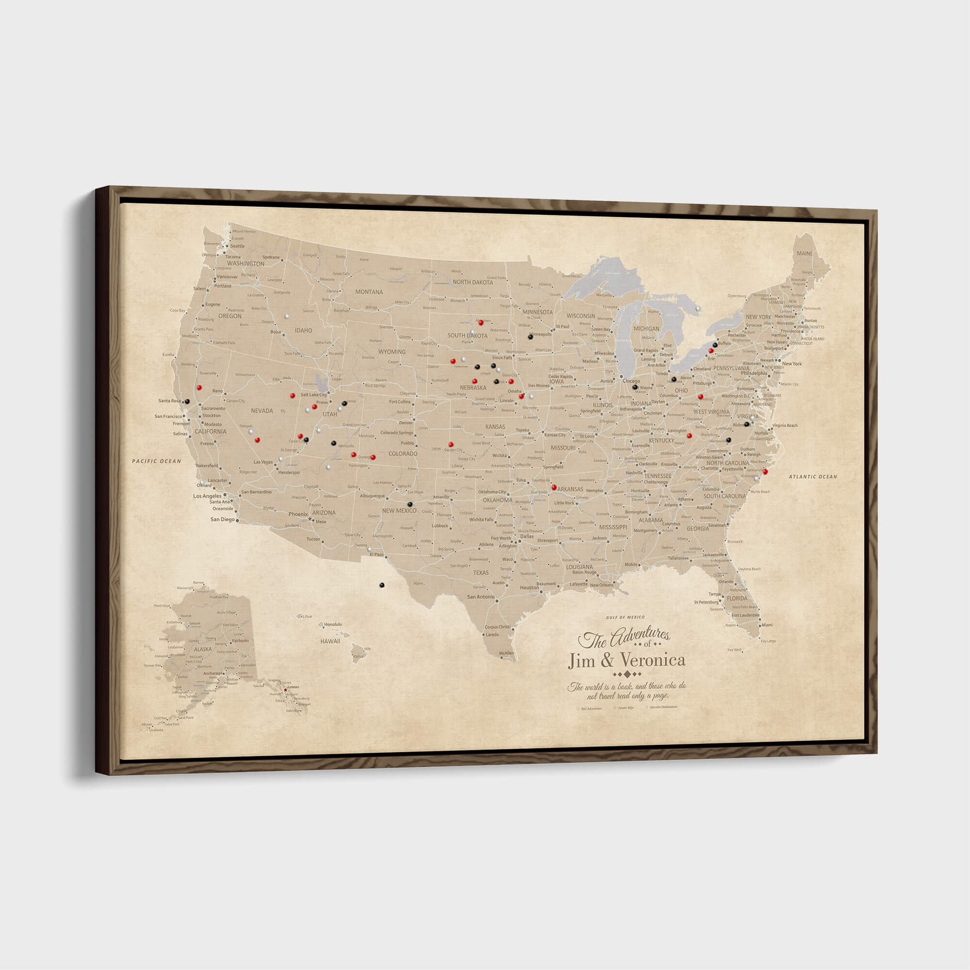 Canvas - Vintage USA Push Pin Travel Map with pins