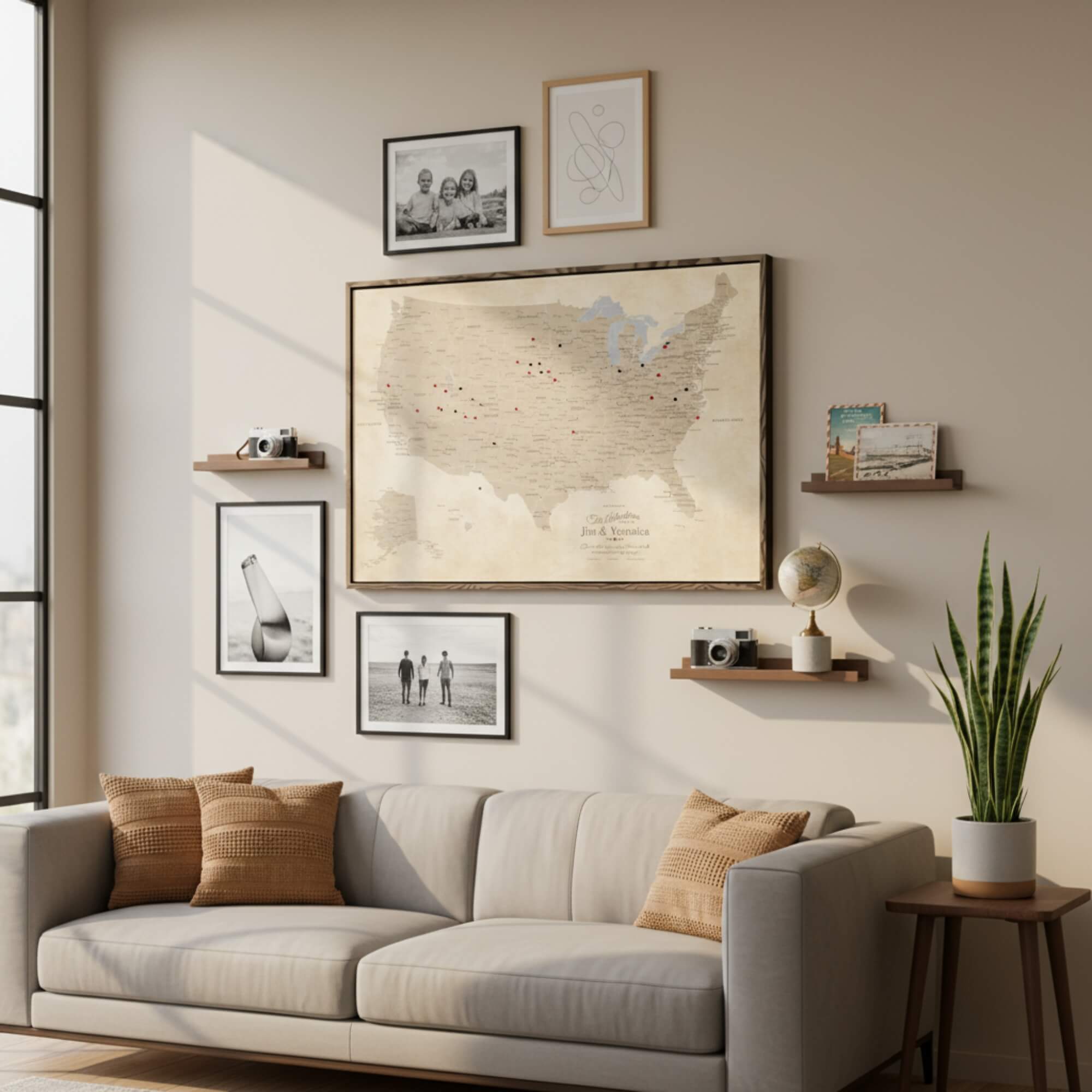 Canvas - Vintage USA Push Pin Travel Map with pins