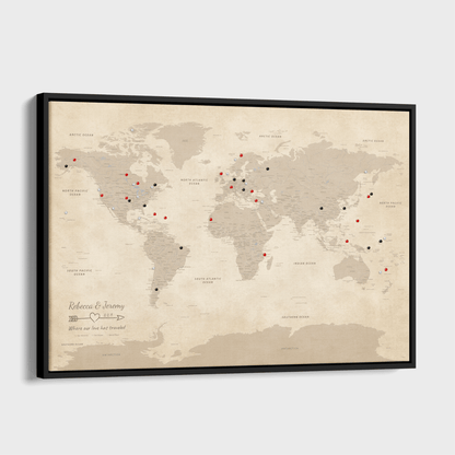 Canvas - Vintage World Push Pin Travel Map with pins