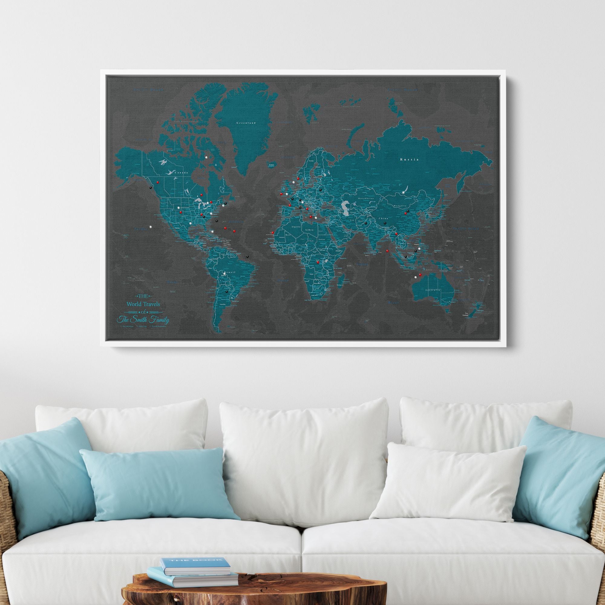 Canvas - Midnight Dream World Travel Map with pins