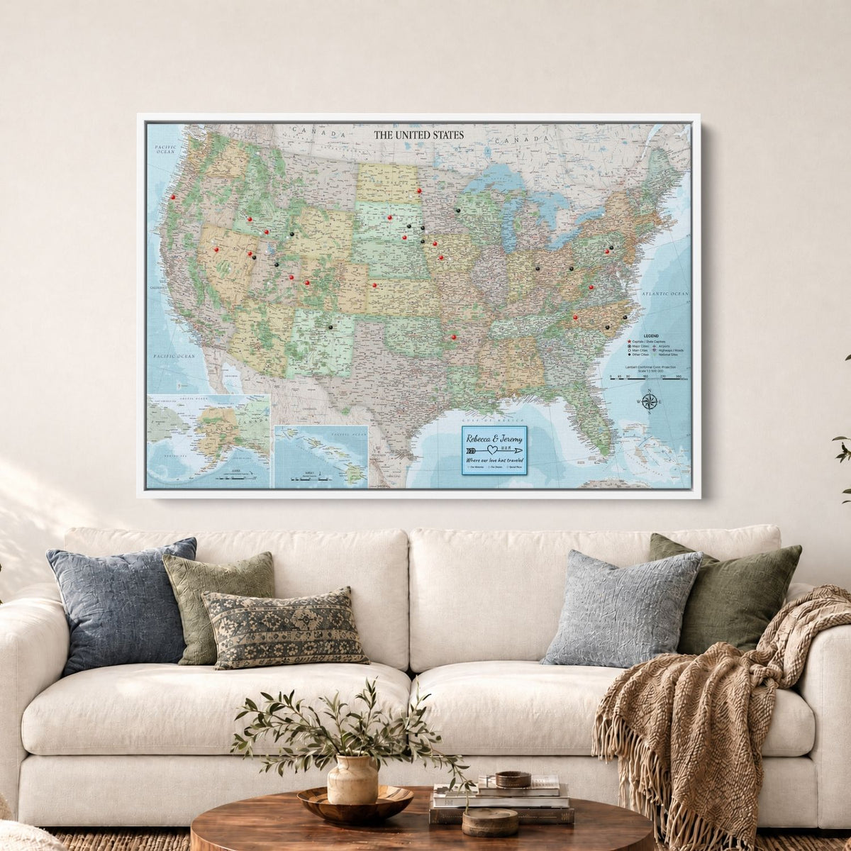 Canvas - Signature USA Travel Map with pins