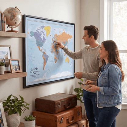 Canvas - Blue Oceans World Travel Map with pins