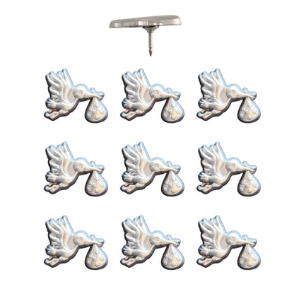 Stork Push Pins Silver Pack of 10