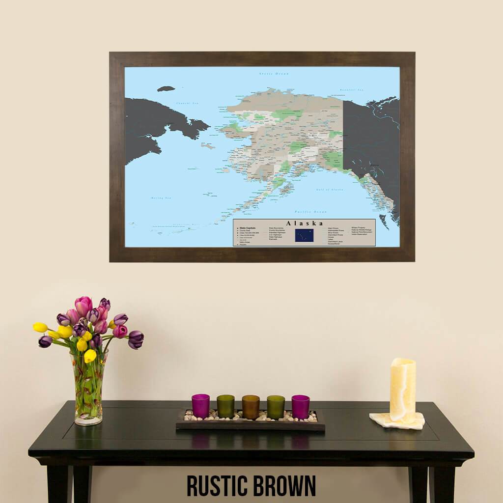 Earth Toned Alaska State Map Rustic Brown Frame