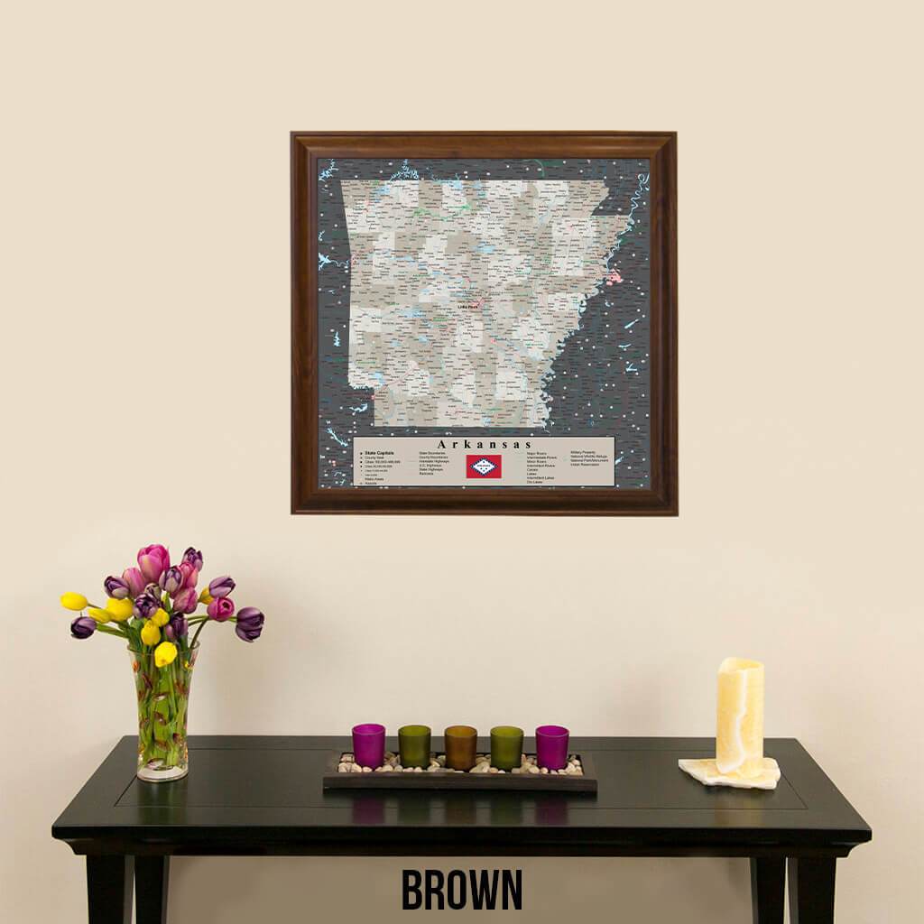 Arkansas State Map in Brown Frame