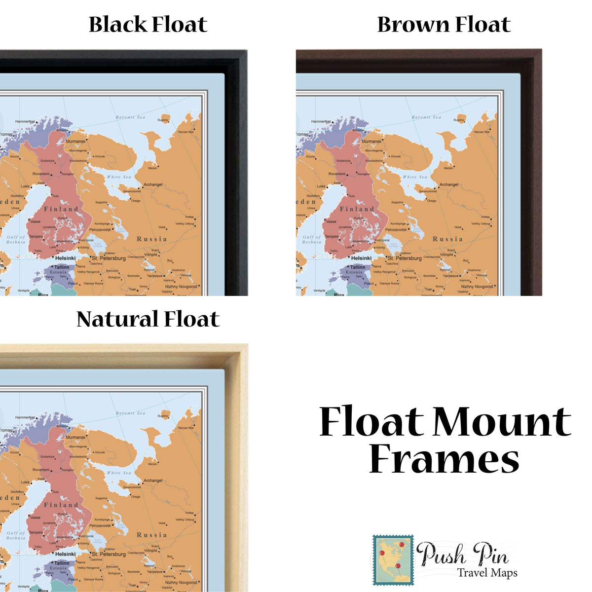 Optional Float Frame Options for Gallery Wrapped Canvas Maps