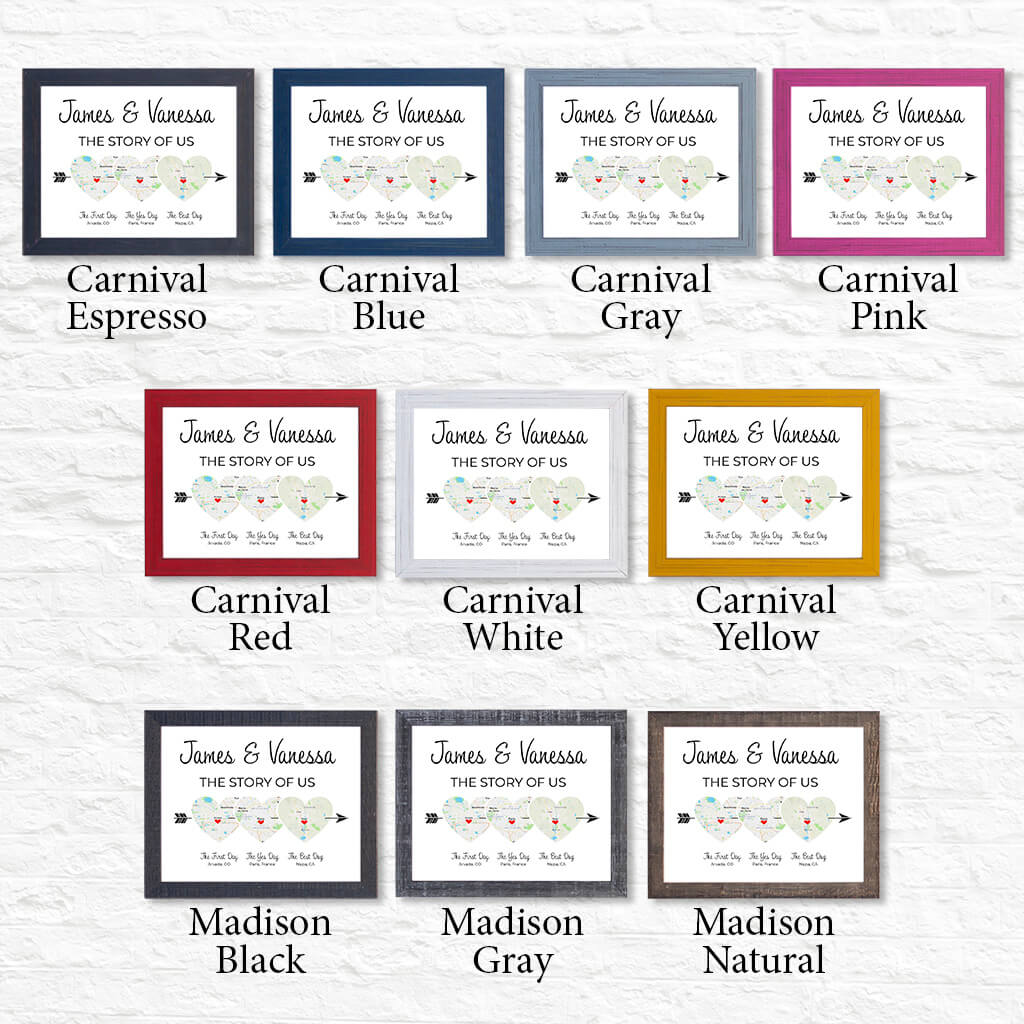 Canvas Wall Art For Couples - All frame options here at Push Pin Travel Maps