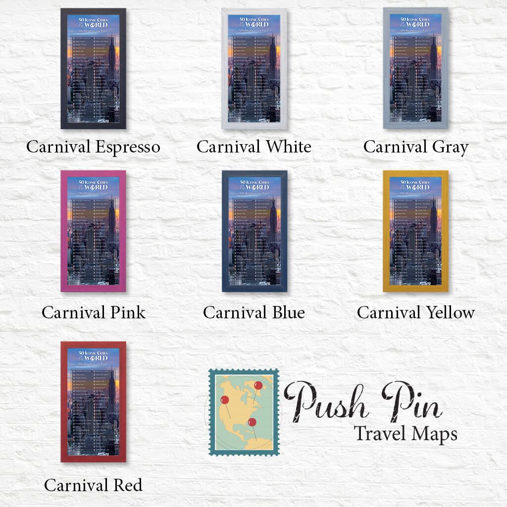 Iconic Cities of the World Bucket List Shown in Premium Carnival Frames