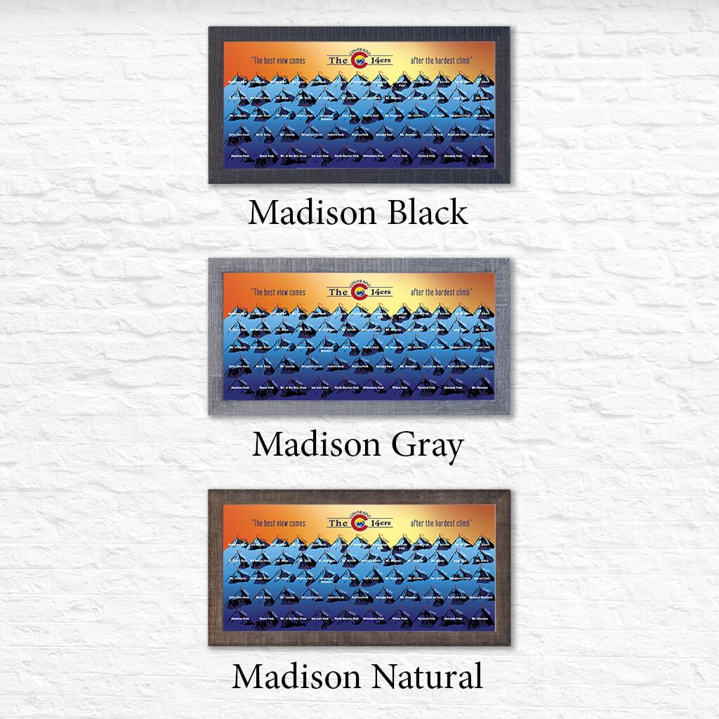 Blue and Orange CO 14ers Bucket List in Premium Madison Frames
