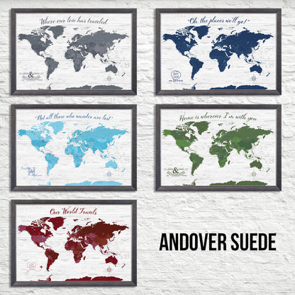 Canvas - Anniversary World Push Pin Travel Map - Multiple Color Schemes