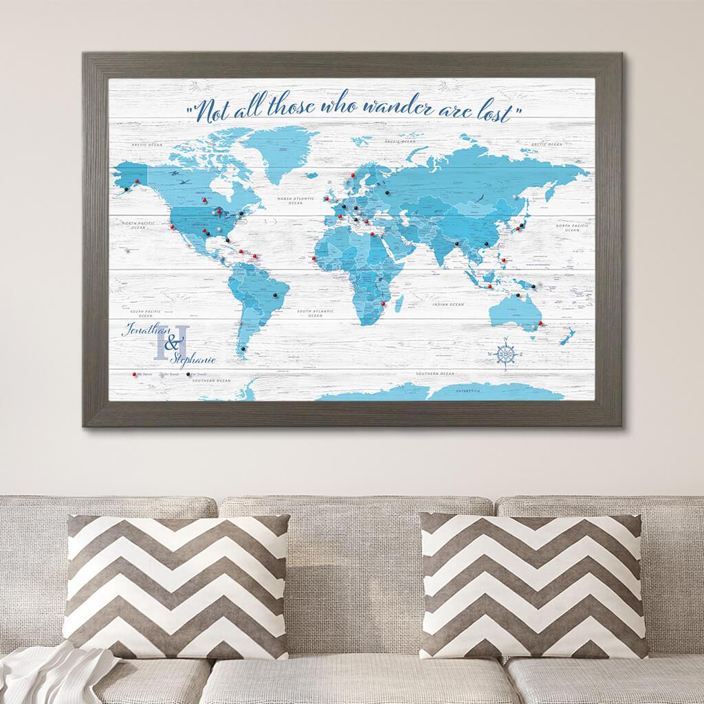 Light Blue Anniversary Map in Barnwood Gray Frame