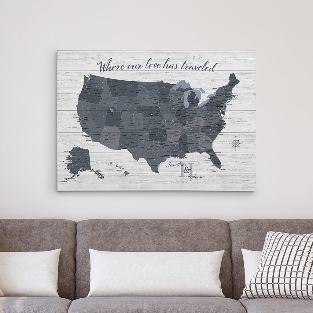 Gallery Wrapped - Anniversary USA Push Pin Travel Map - Multiple Color Schemes