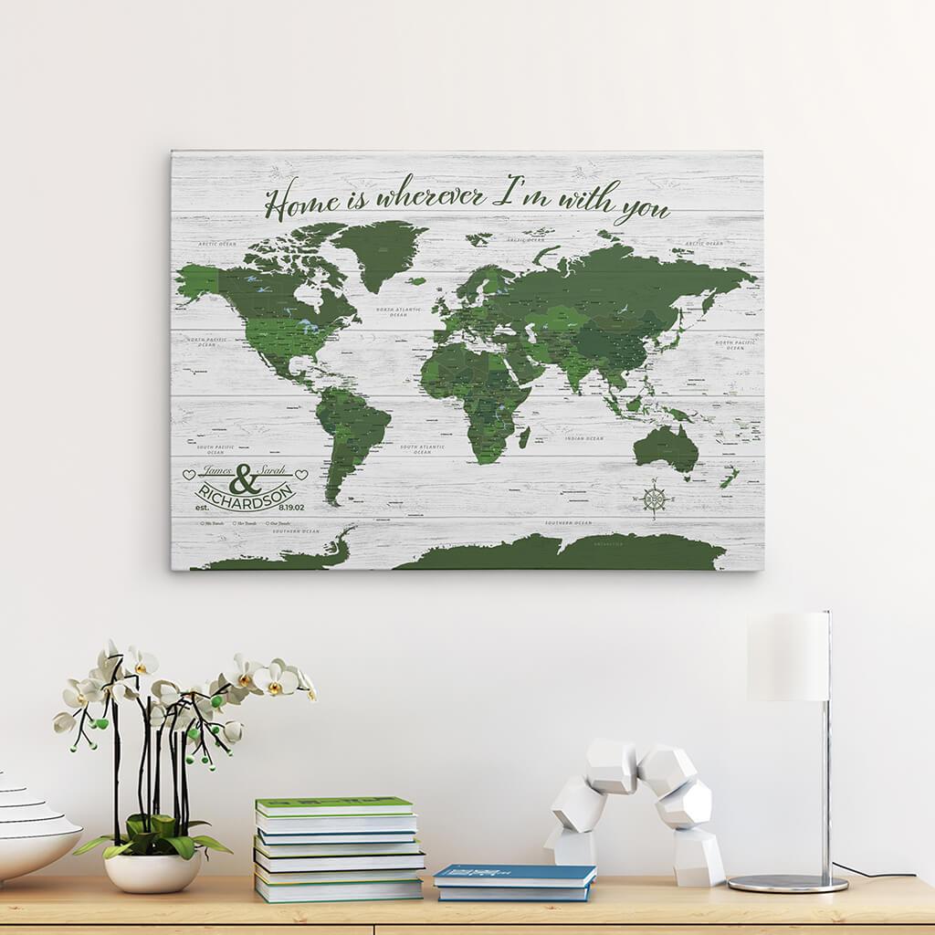 Green Gallery Wrapped Anniversary Push Pin Map