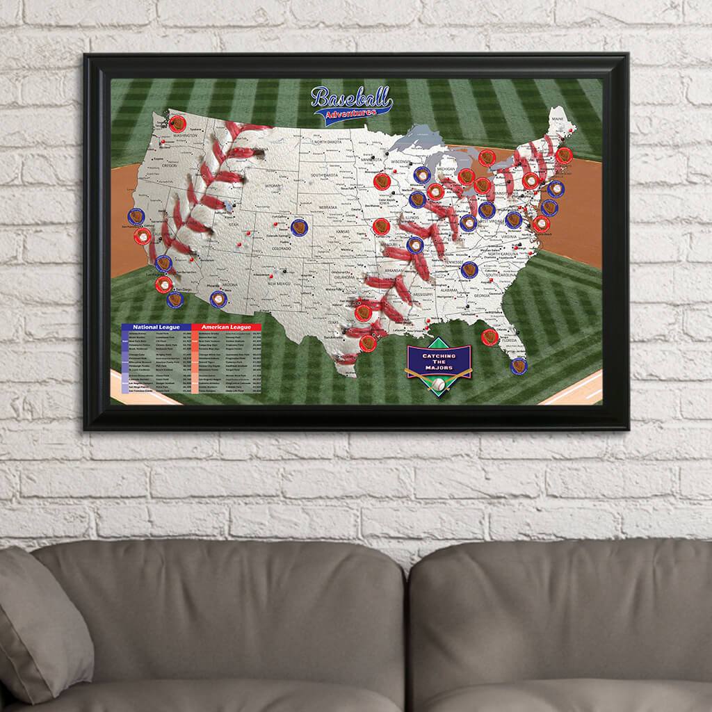 Baseball Adventures Map in Black Frame