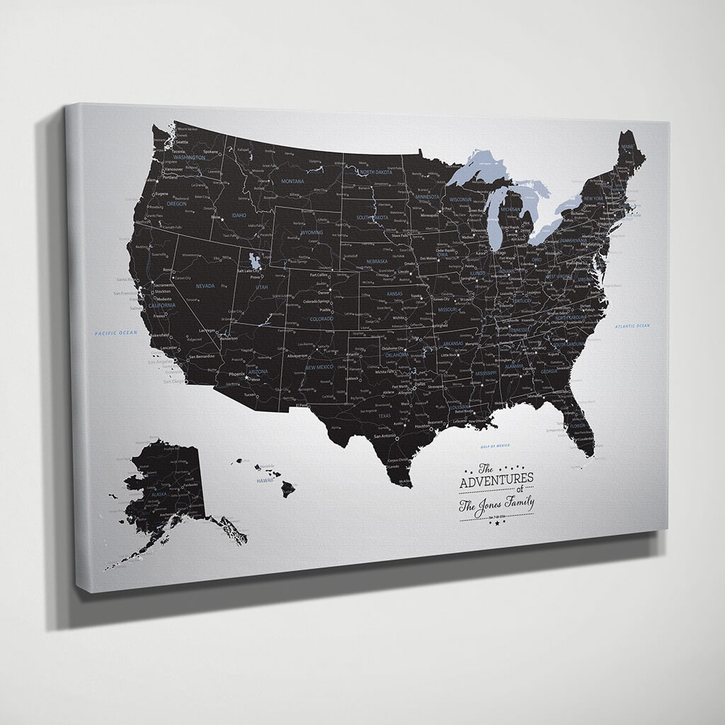 Gallery Wrapped Black Ice USA Wall Map