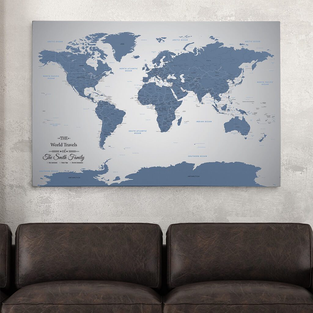 30x45 Gallery Wrapped Blue Ice World Travel Map
