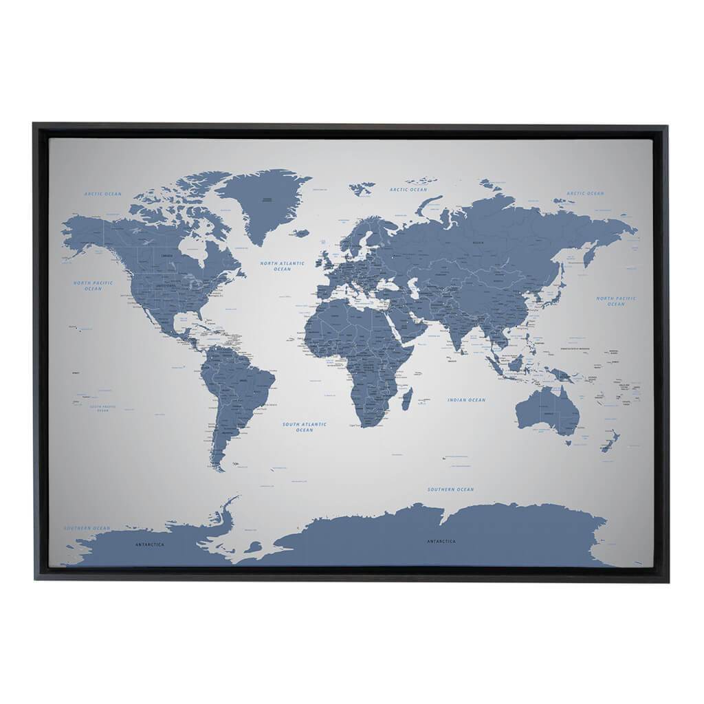 Gallery Wrapped Blue Ice Map with Black Float Frame