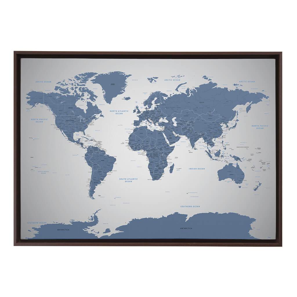 Gallery Wrapped Blue Ice Map with Brown Float Frame