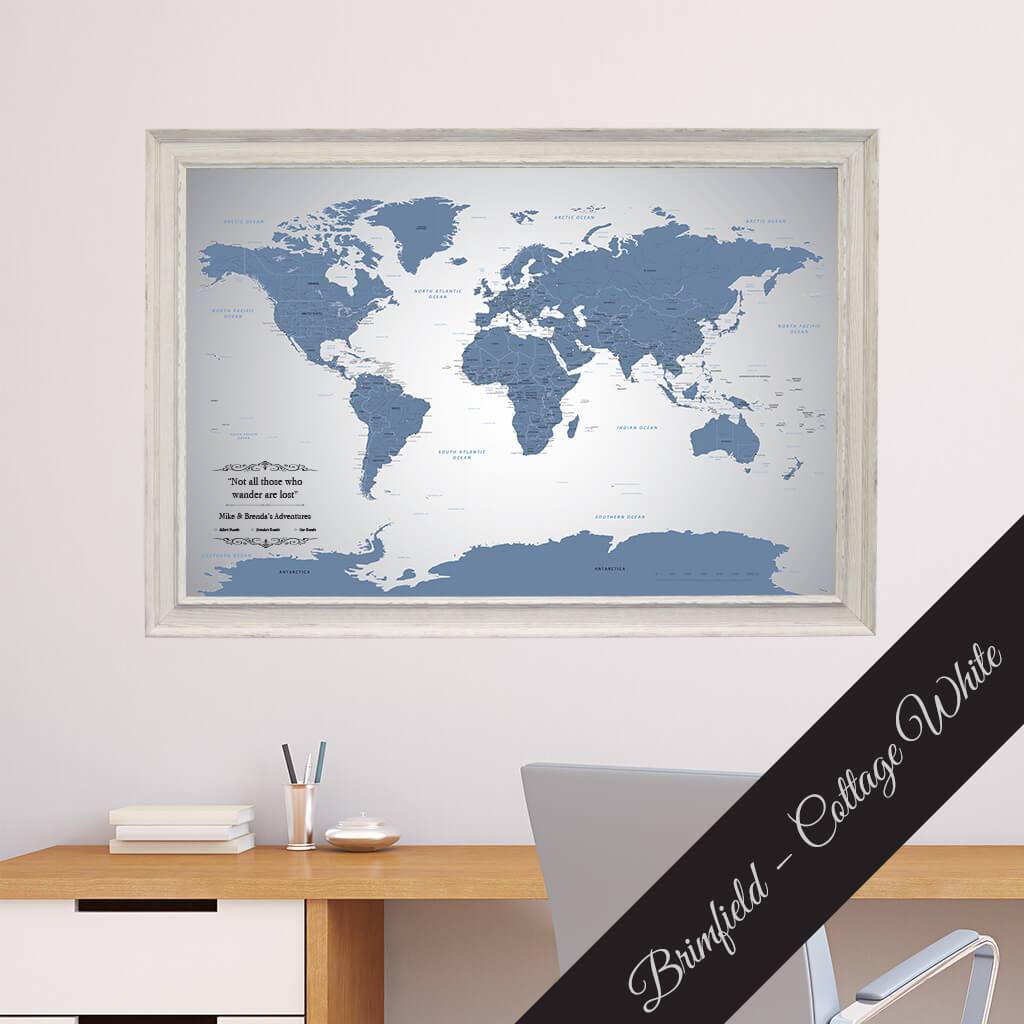 Blue Ice Canvas map in Brimfield Cottage White Frame