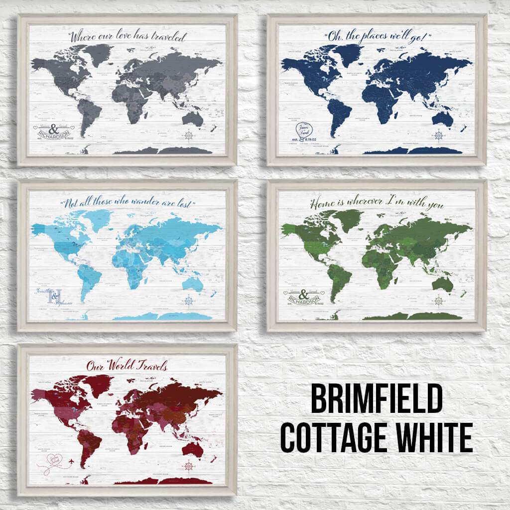 Canvas Anniversary World Map Color Options in Premium Brimfield White Frame