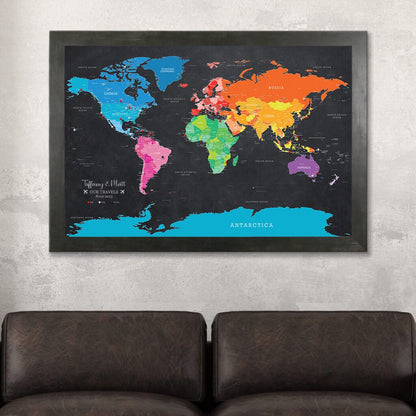 Framed Canvas Bright Night Push Pin Map Rustic Black Frame