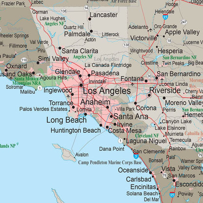 Close of Earth Toned California Wall Map