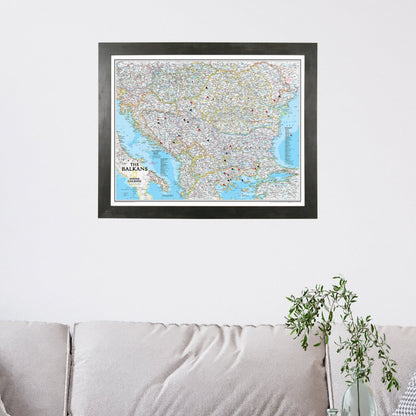 Classic Balkans Push Pin Travel Map with Rustic Black Frame