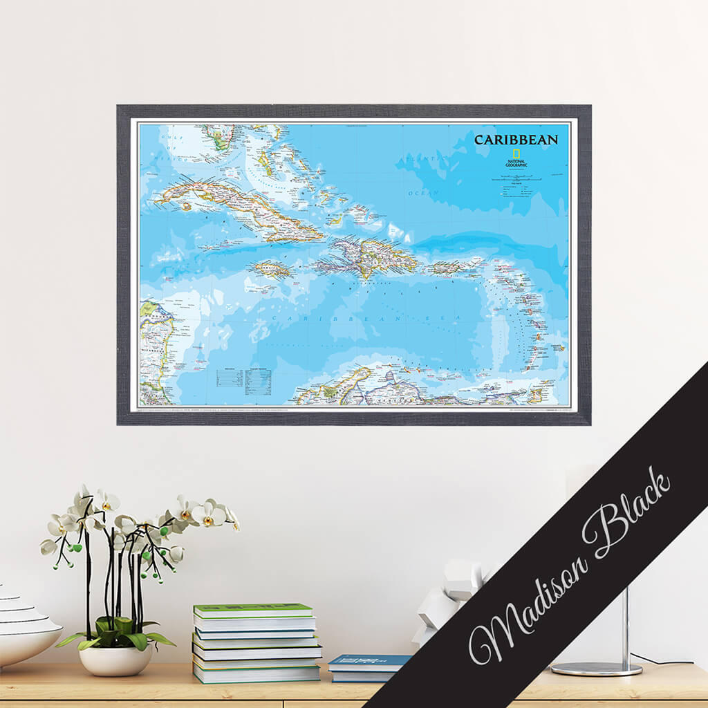 Canvas - Classic Caribbean Travel Map with Pins