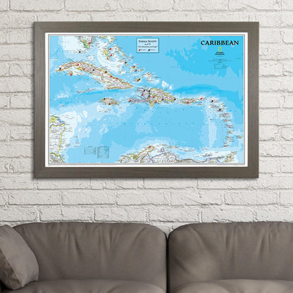 Canvas - Classic Caribbean Travel Map with Pins