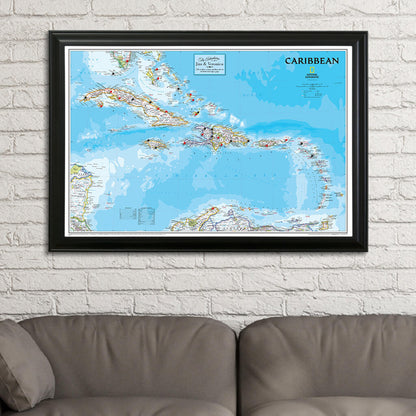 Canvas - Classic Caribbean Travel Map with Pins