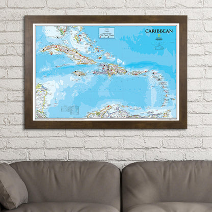 Canvas - Classic Caribbean Travel Map with Pins