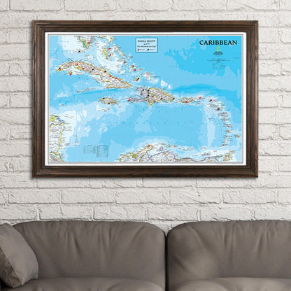 Canvas - Classic Caribbean Travel Map with Pins